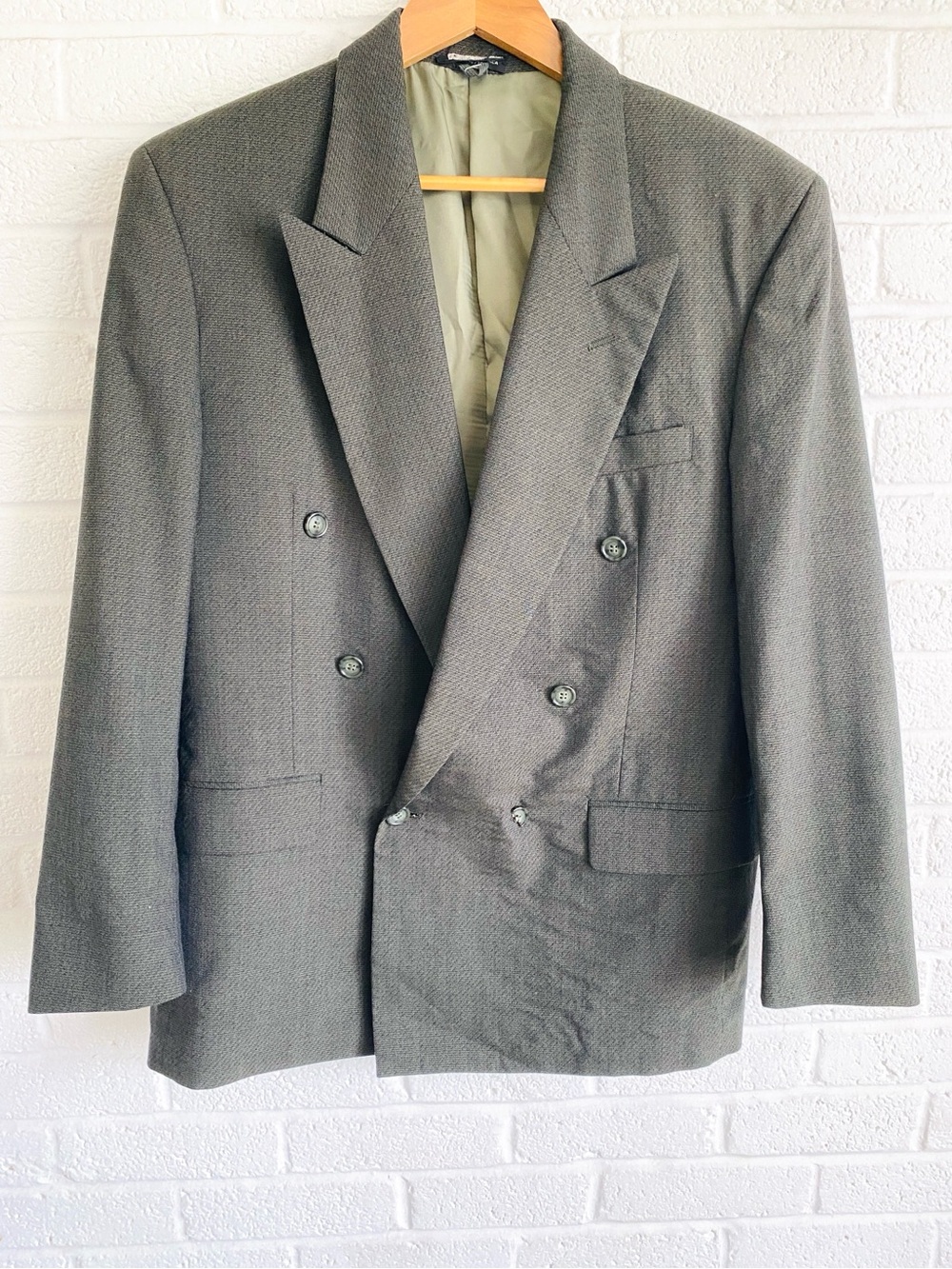 Oleg Cassini Men's Olive Green Wool Twill Double-Breasted Jacket Peak Lapel
39s
